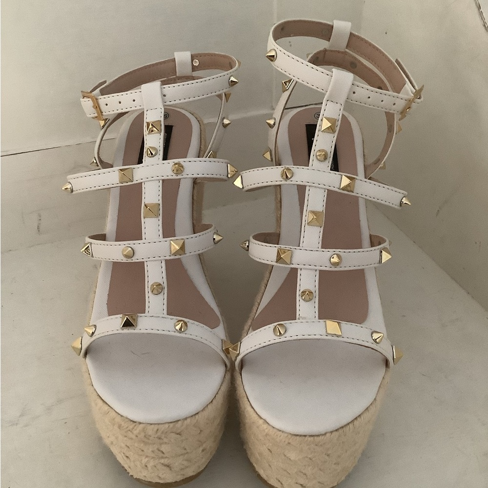 White Designer Inspired Platform Espadrilles, Size 36 European US Size 6
